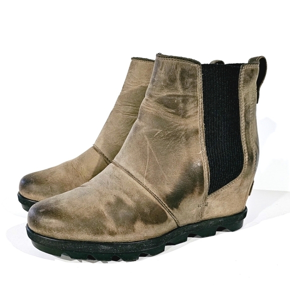 SOREL Joan Of Arctic Leather Wedge Grayish Brown Leather Boot Size 7.5 - Picture 1 of 10